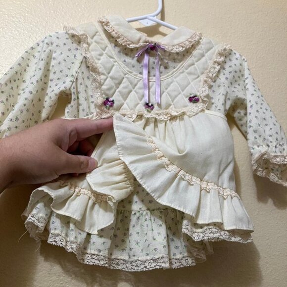 Vintage Evy Of California Baby Girls Floral 2 Piece Dress Set Size 12 Months - Picture 3 of 5